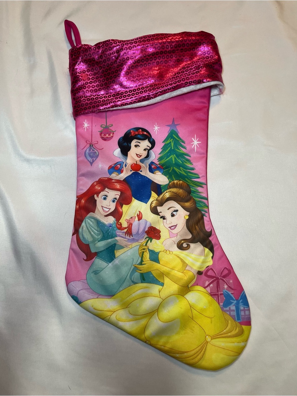 Disney Princess Christmas Stocking Snowwhite Belle Ariel Pink Girls
